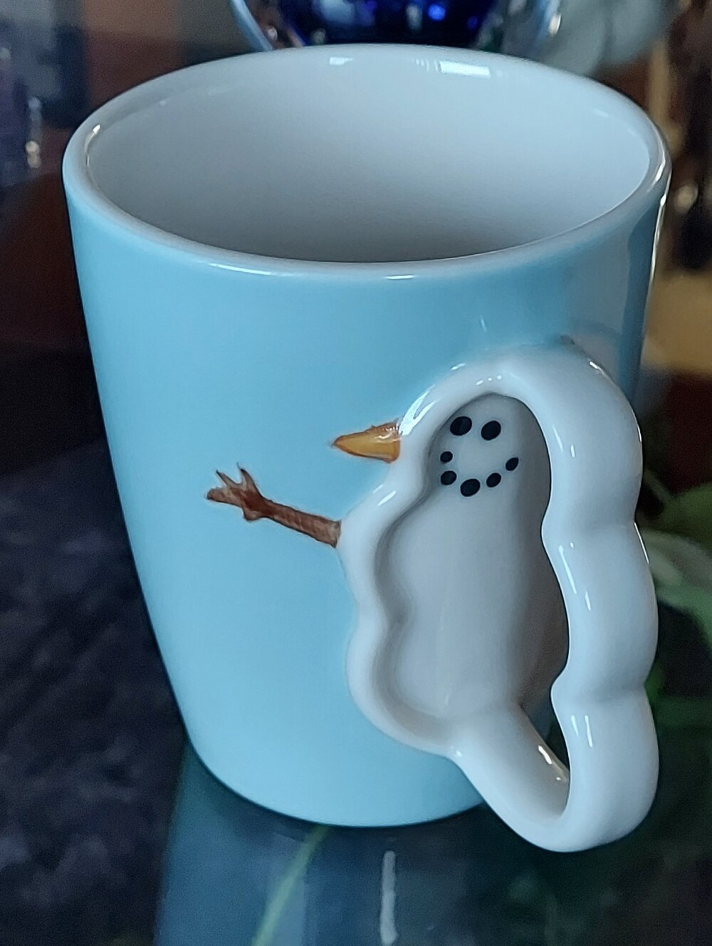 Rare Vintage 2005 Starbucks Barista Light Blue Ceramic Mug with Snowman.